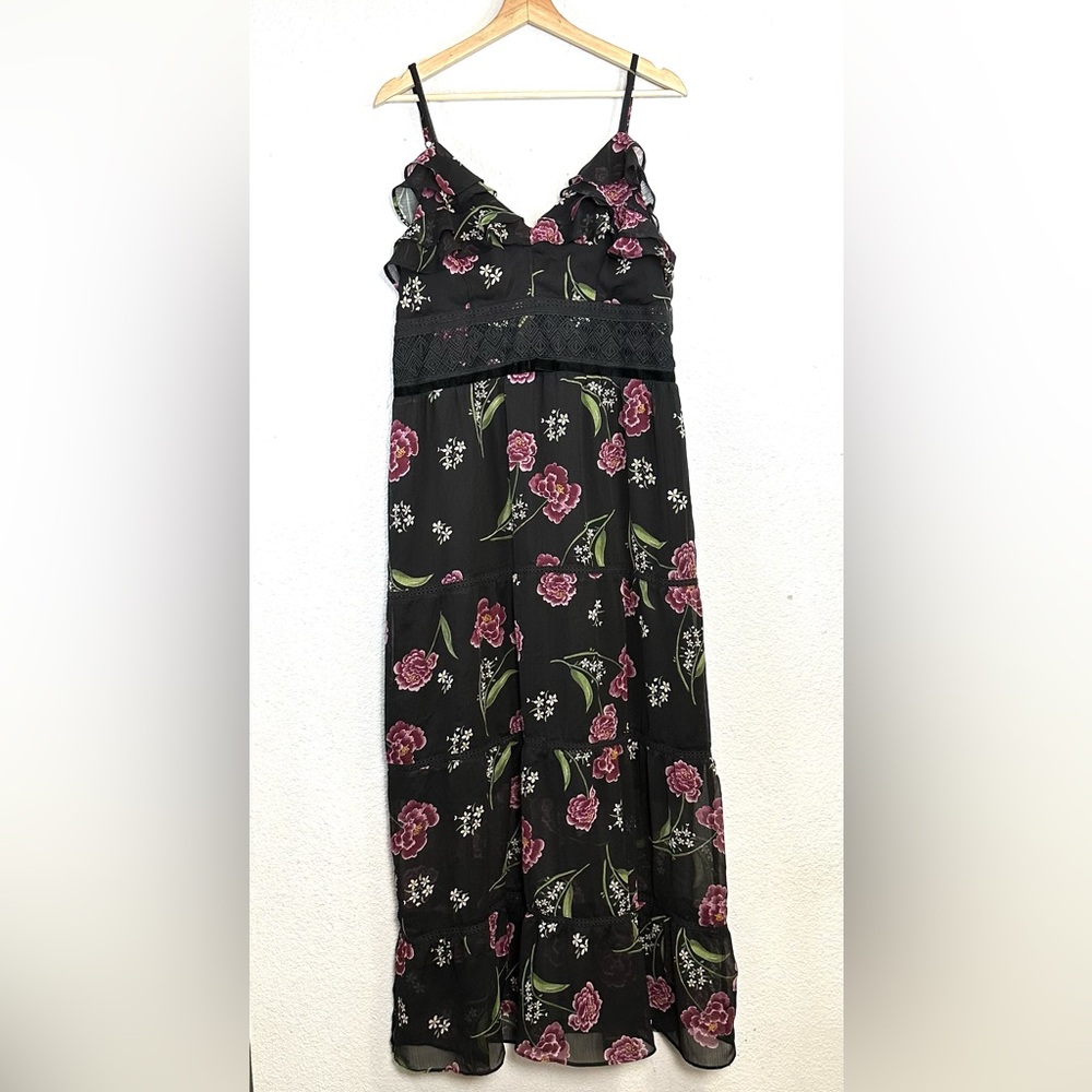 SHIFT Black‎ Floral Sleeveless Maxi Dress XL Dark Coquette Fairy Whimsigoth